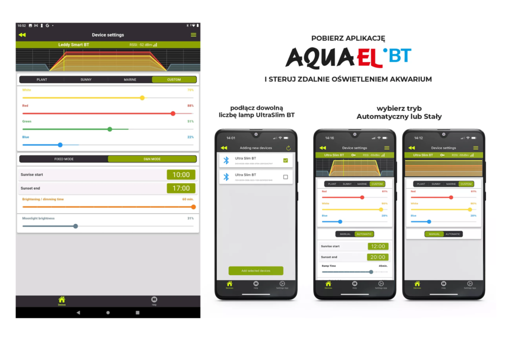 Aplikacja AQUAEL BT do sterowania oświetleniem akwarium LED