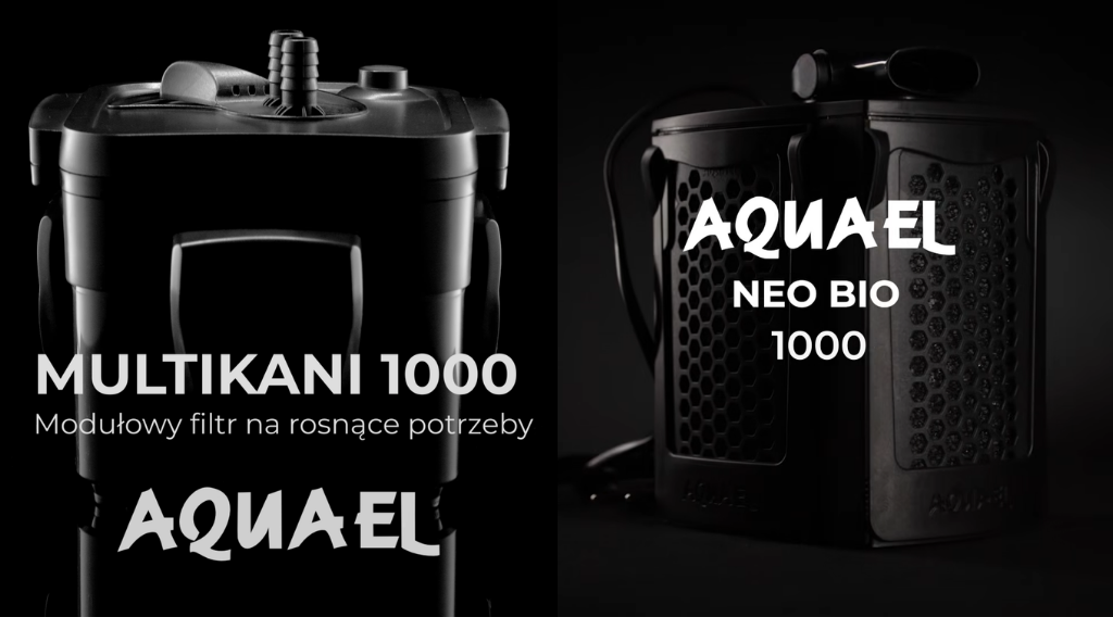 Dwa filtry akwariowe na czarnym tle - Multikani 1000 i Neo Bio 1000